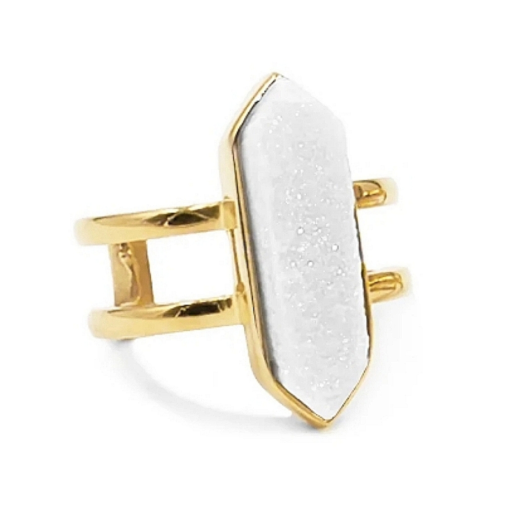 Parvus Gold/White Quartz Ring Boho Gift Holiday Work Party School Summer Travel